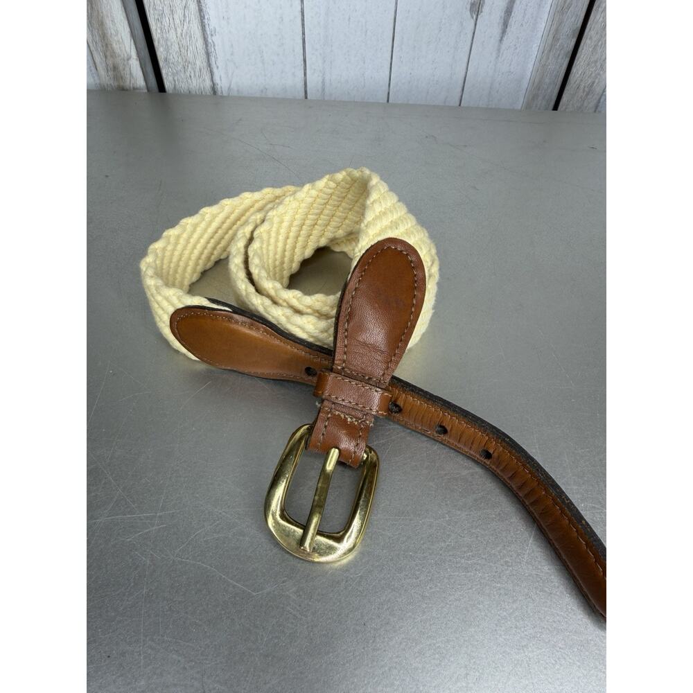 VTG Torino Woven Brown Leather Cotton Cord Yellow Unisex Sz 34 Belt Made In USA